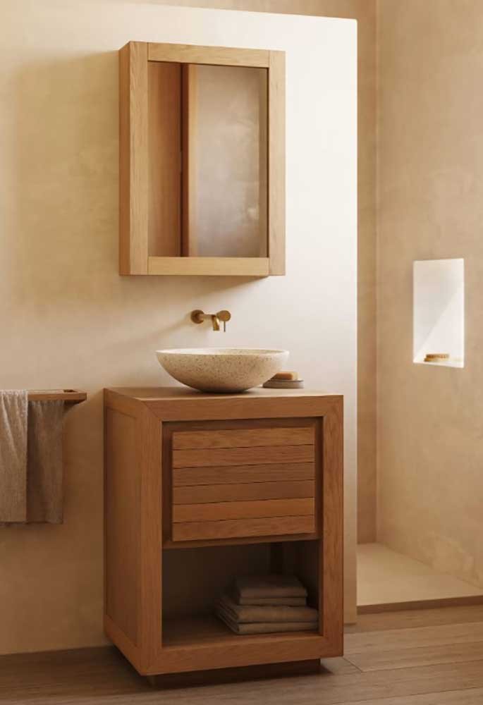Mueble de baño Kenta de madera maciza de teca con acabado natural