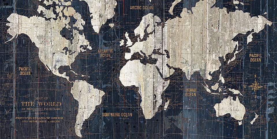 Cuadro canvas old world map blue