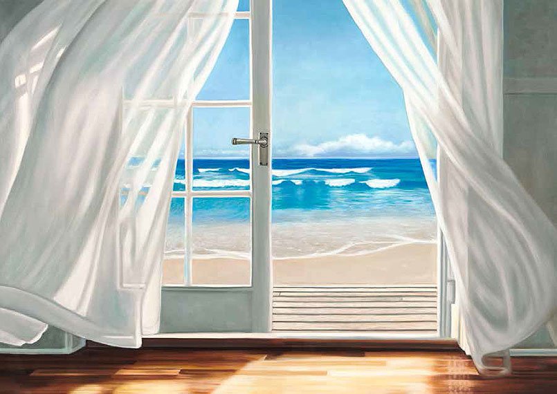 Cuadro canvas window by the sea