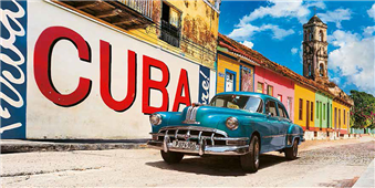 Cuadro canvas vintage car and mural cuba