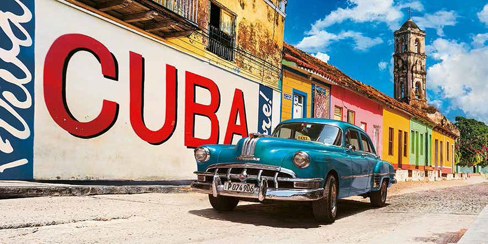 Cuadro canvas vintage car and mural cuba