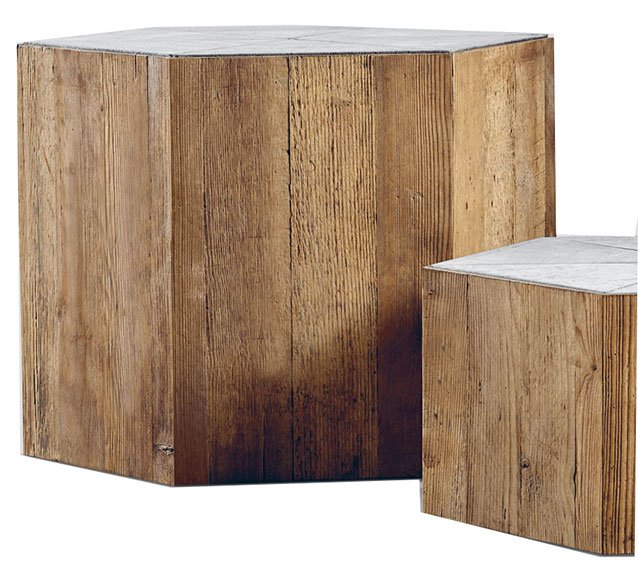 Set 3 mesas de centro hexagonal madera vieja