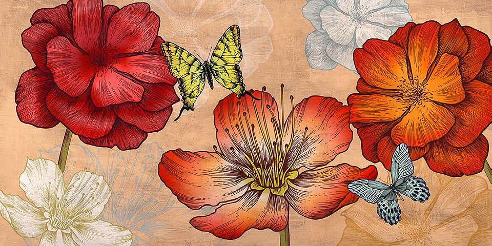 Cuadro canvas flores flowers and butterflies