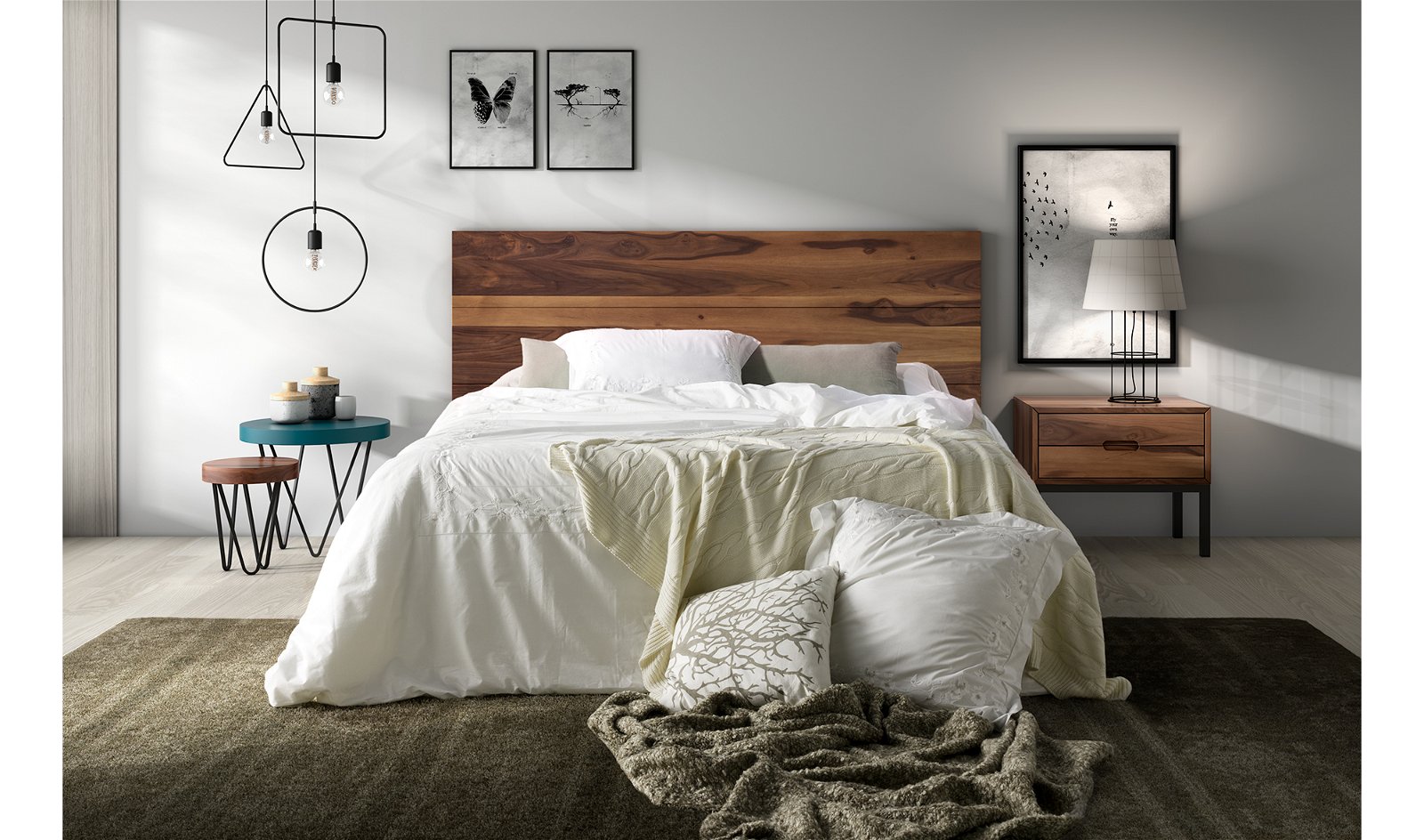Cabecero cama de 135 estilo rustico industrial madera metal