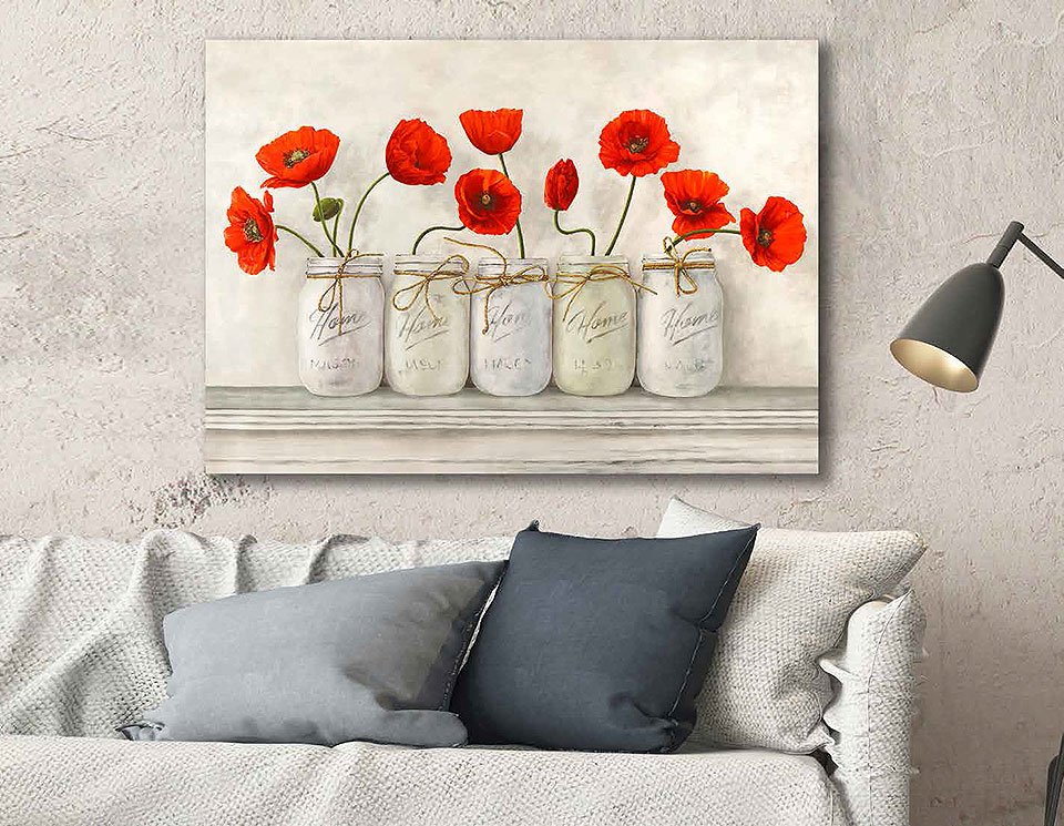Cuadro canvas red poppies in mason jars