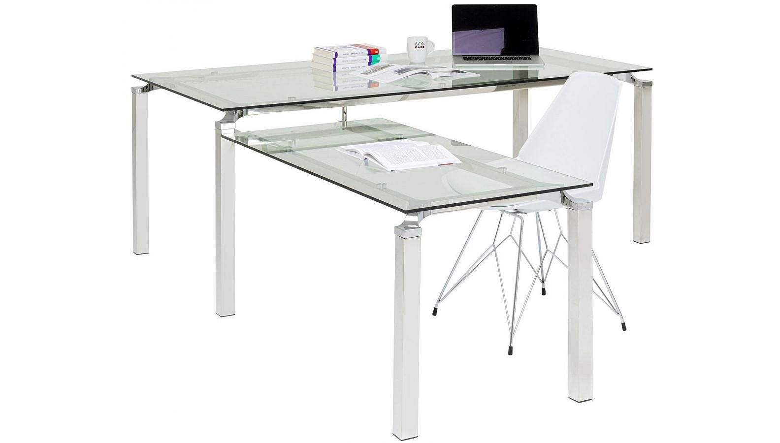 Mesa de escritorio cristal y acero cromado Winkelcombi
