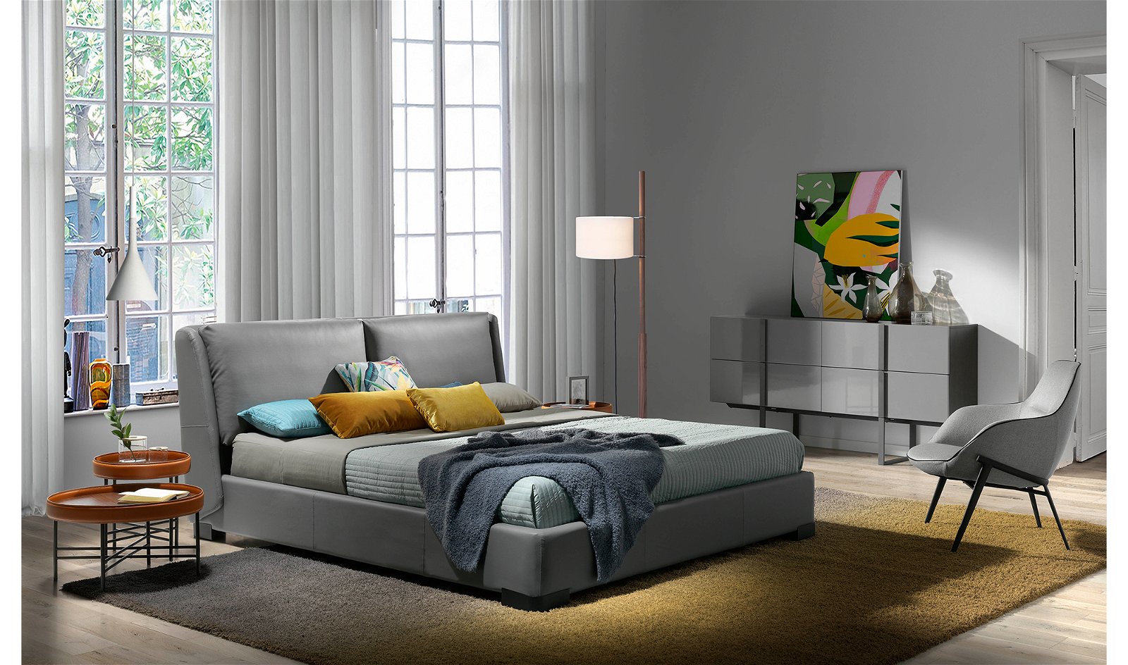 Cama moderna tapizada Idara para colchón 180x200
