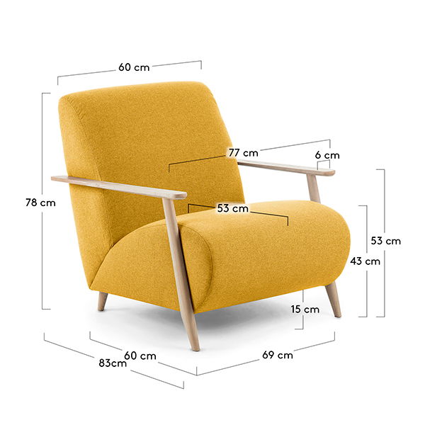 Butaca nórdica mostaza Marthan  madera de fresno