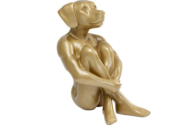 Objeto decorativo de perro sentado de oro