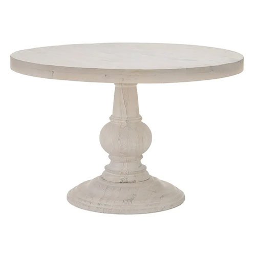 mesa comedor rendonda en blanco rozado