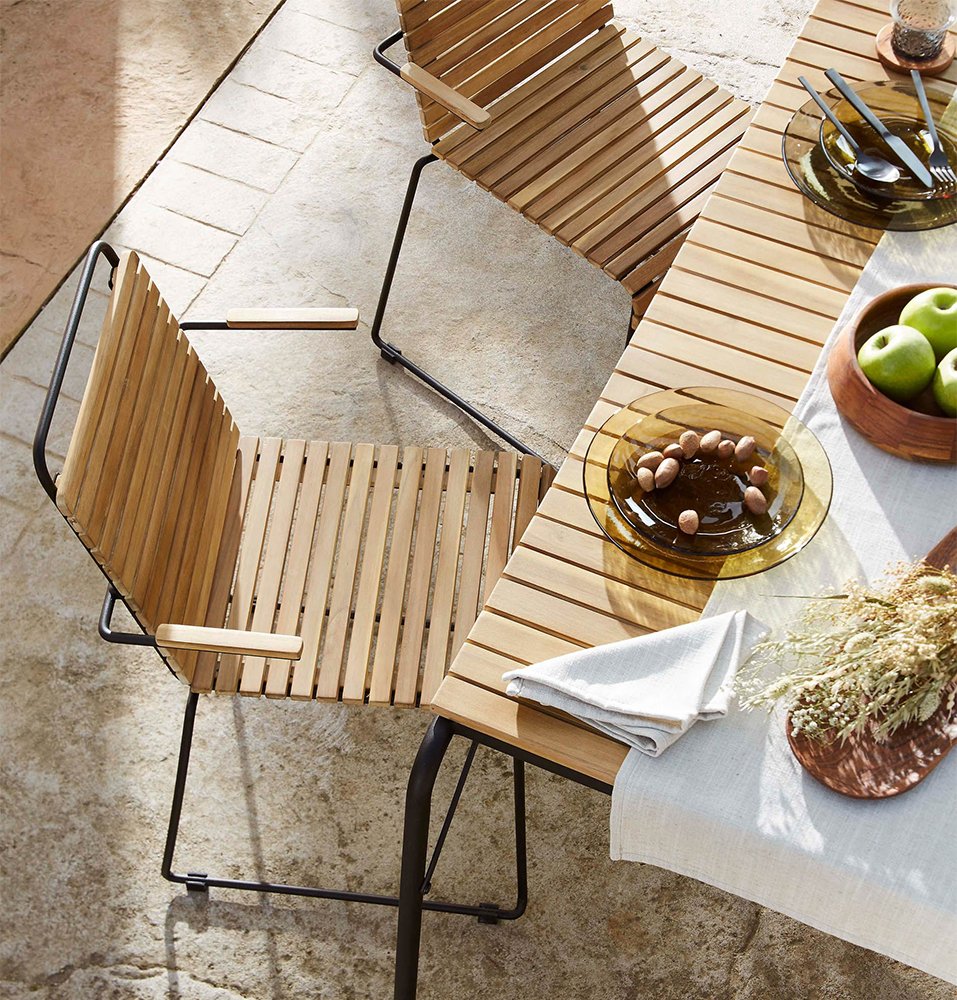 Mesa de comedor exterior madera maciza teca y metal Yukari