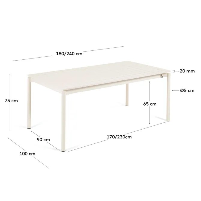 Mesa de comedor extensible de exterior blanca aluminio Zaltana