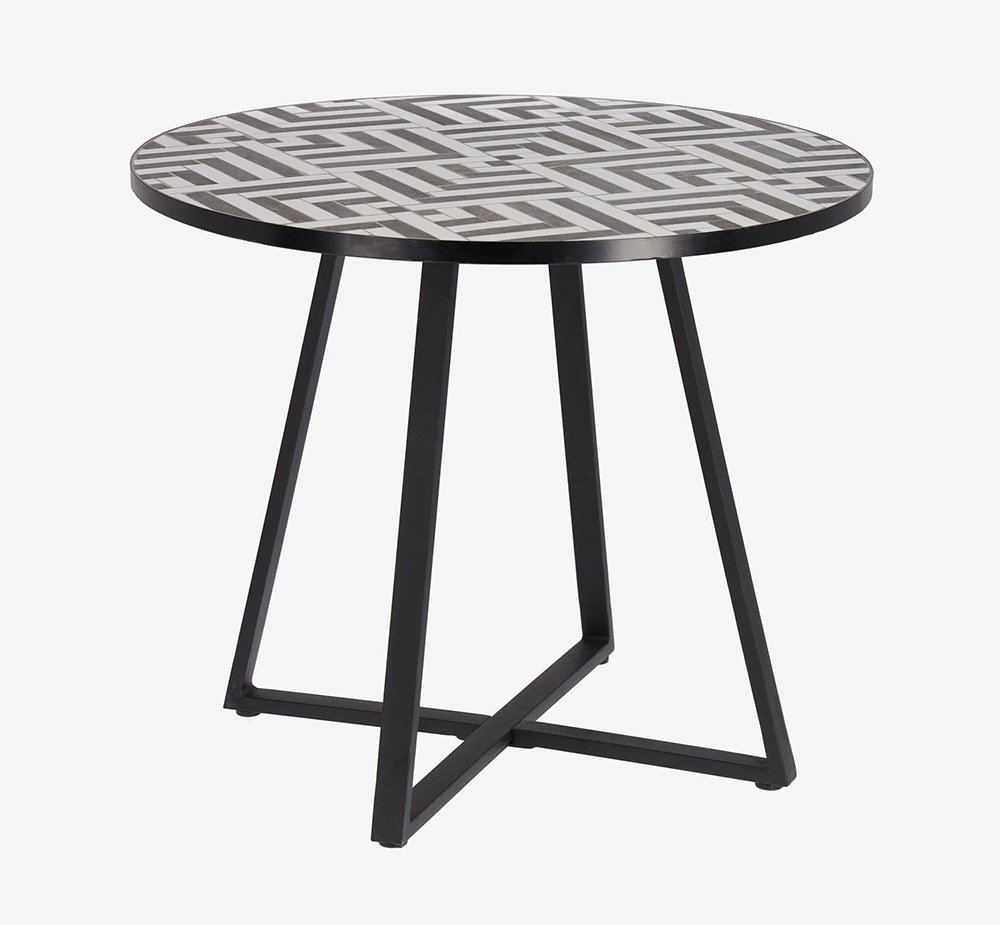 Mesa de comedor redonda cerámica para exterior blanco y negro