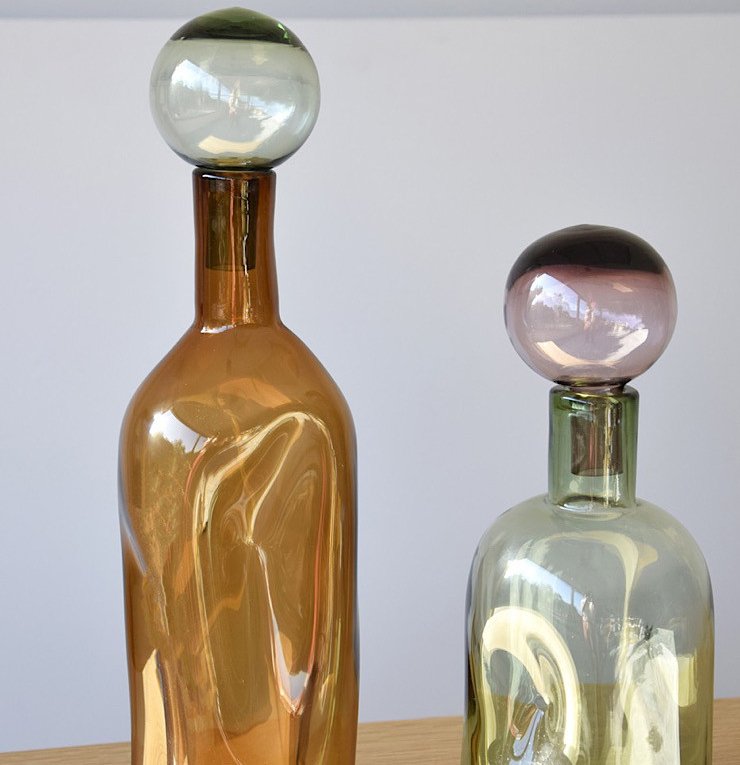 Botella vidrio ambar y verde
