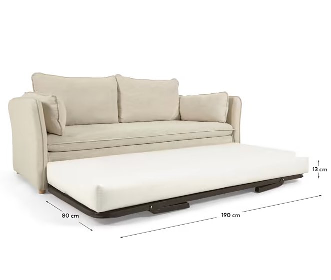 Sofá cama tapizado blanco patas de madera natural Tanit