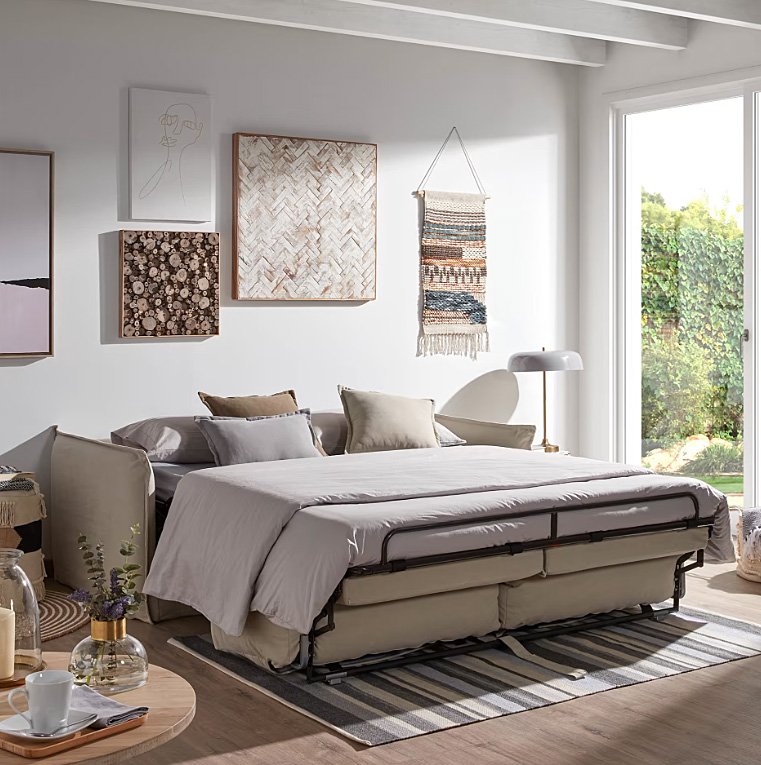 Sofá cama tapizado beige sistema italiano Samsa
