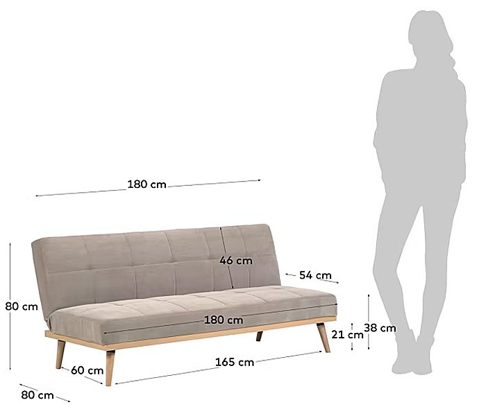 Sofá cama tapizado gris reclinable patas de madera natural Nirit