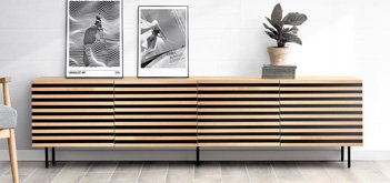 Mueble de televisión nórdico de madera con rayas Lakesberg