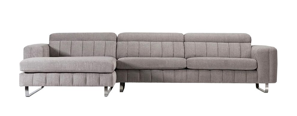 Sofá tapizado con chaiselongue de diseño patas metal Booker