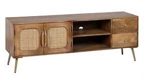Mueble de televisión de madera natural de mango y ratán Batari