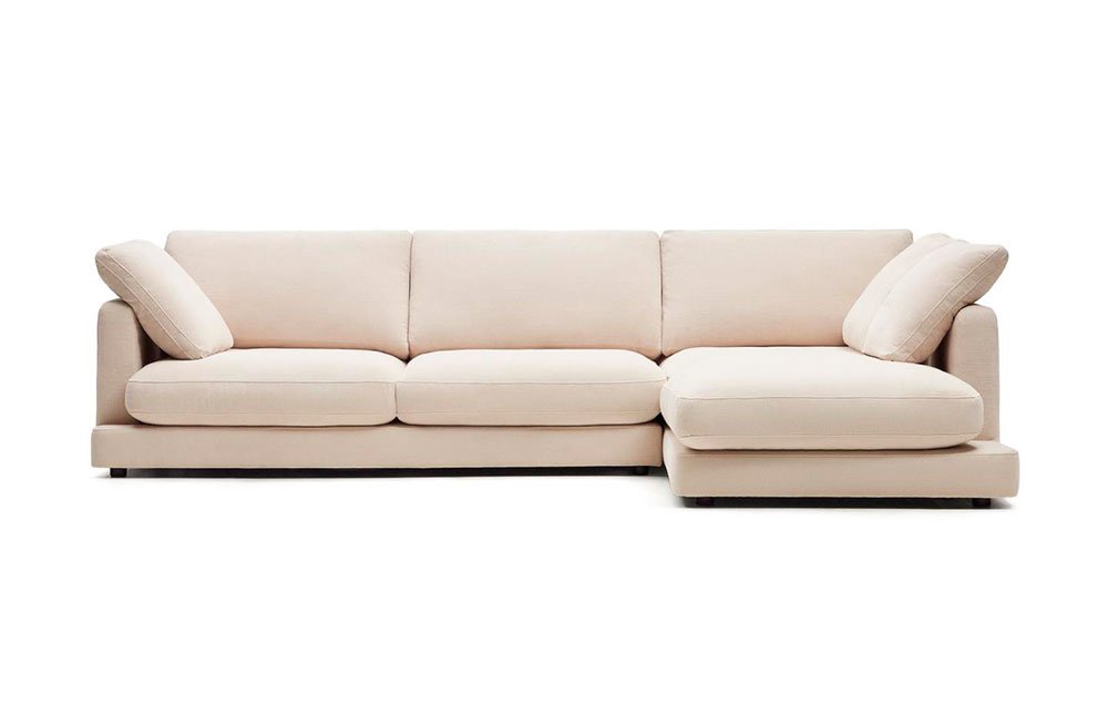 Sofá con chaise longue derecha tapizado beige Gala