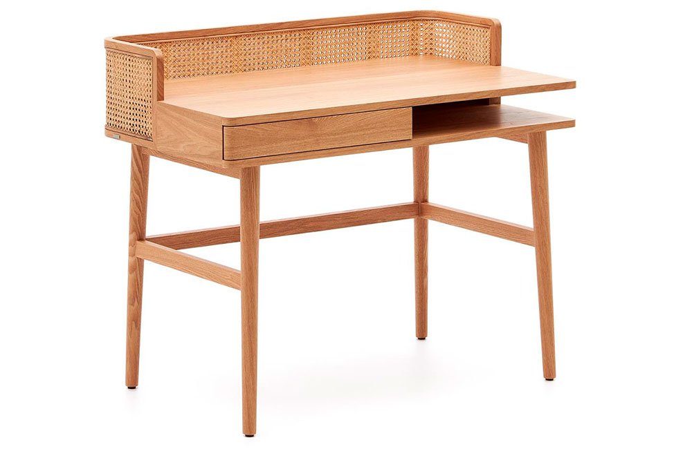 Mesa de escritorio madera maciza y rattán Araxi