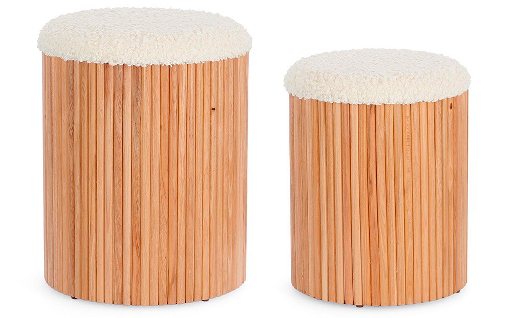 Set 2 pouf contenedor natural y blanco Neda