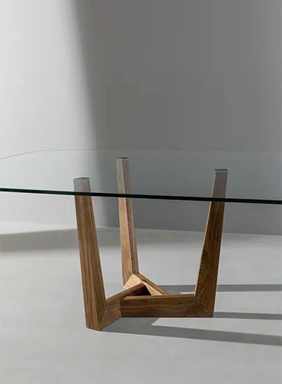 Mesa de comedor esquinas redondeadas cristal y madera Art Bonaldo