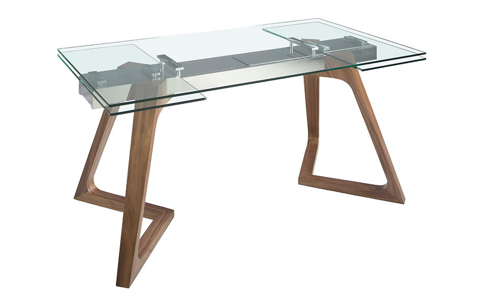 Mesa de comedor extensible nogal y cristal Graus