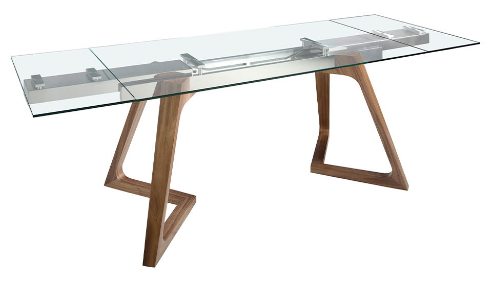 Mesa de comedor extensible nogal y cristal Graus