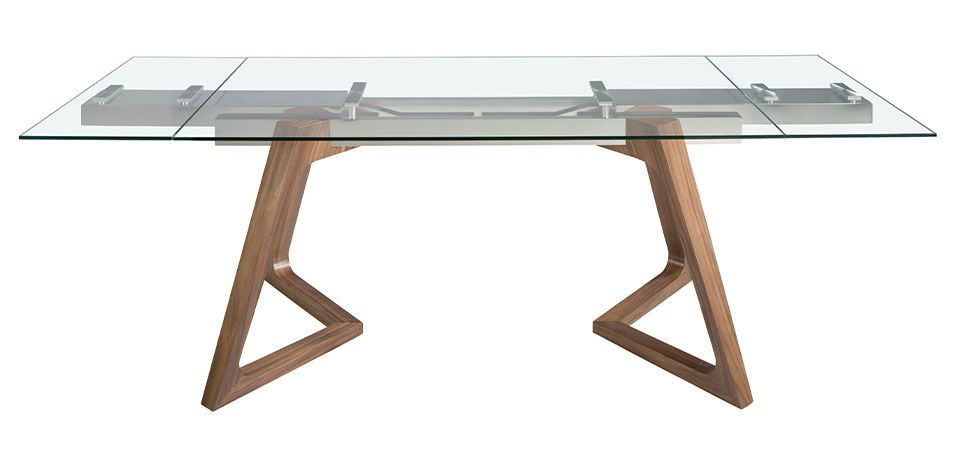 Mesa de comedor extensible nogal y cristal Graus