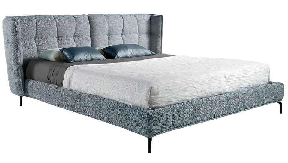 Cama capitoné tela azul y blanco Gian