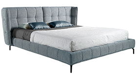 Cama capitoné tela azul y blanco Gian