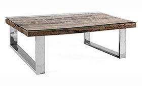 Mesa de centro diseño cuadrada acero y madera reciclada Serrat