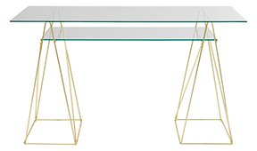 Mesa de escritorio moderna polar latón y cristal lig. defectos