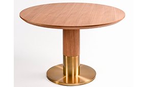 Mesa de comedor redonda fresno y metal dorado Vaal