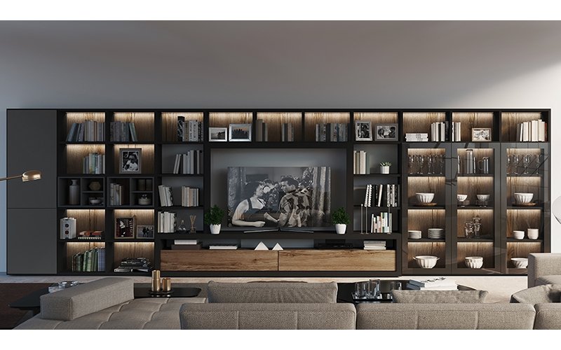 Mueble de salón con estanterías y tv ⋆ El Rincón del Arte Madrid