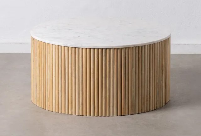 Mesa de centro natural blanco mármol/madera
