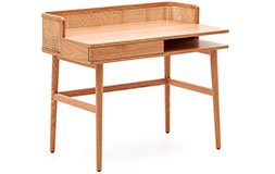 Mesa de escritorio madera maciza y rattán Araxi