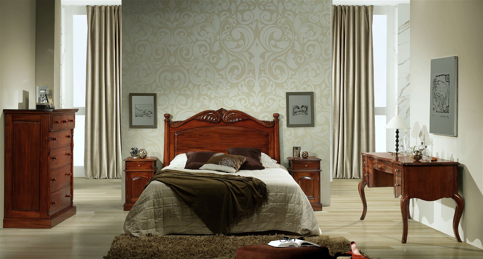 Dormitorio clásico de caoba