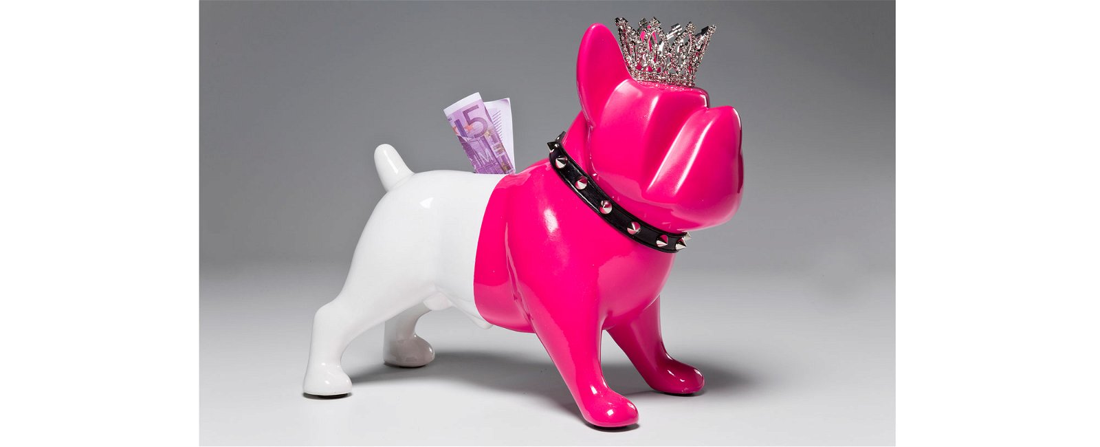 Hucha perro rey rosa