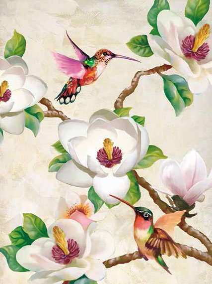 Cuadro canvas magnolia and hummig birds