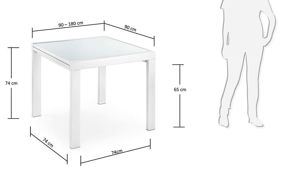 Mesa de comedor extensible blanca cristal