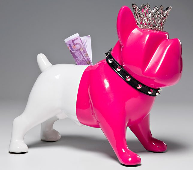 Hucha perro rey rosa