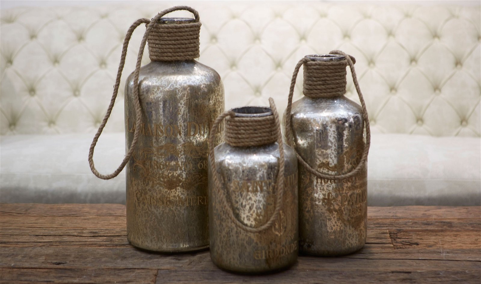 Set 3 botellas decorativas rustica antique