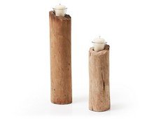 Set de 2 candeleros en forma de troncos de madera