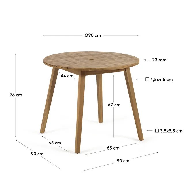 Mesa de comedor redonda de madera de acacia 90 cms