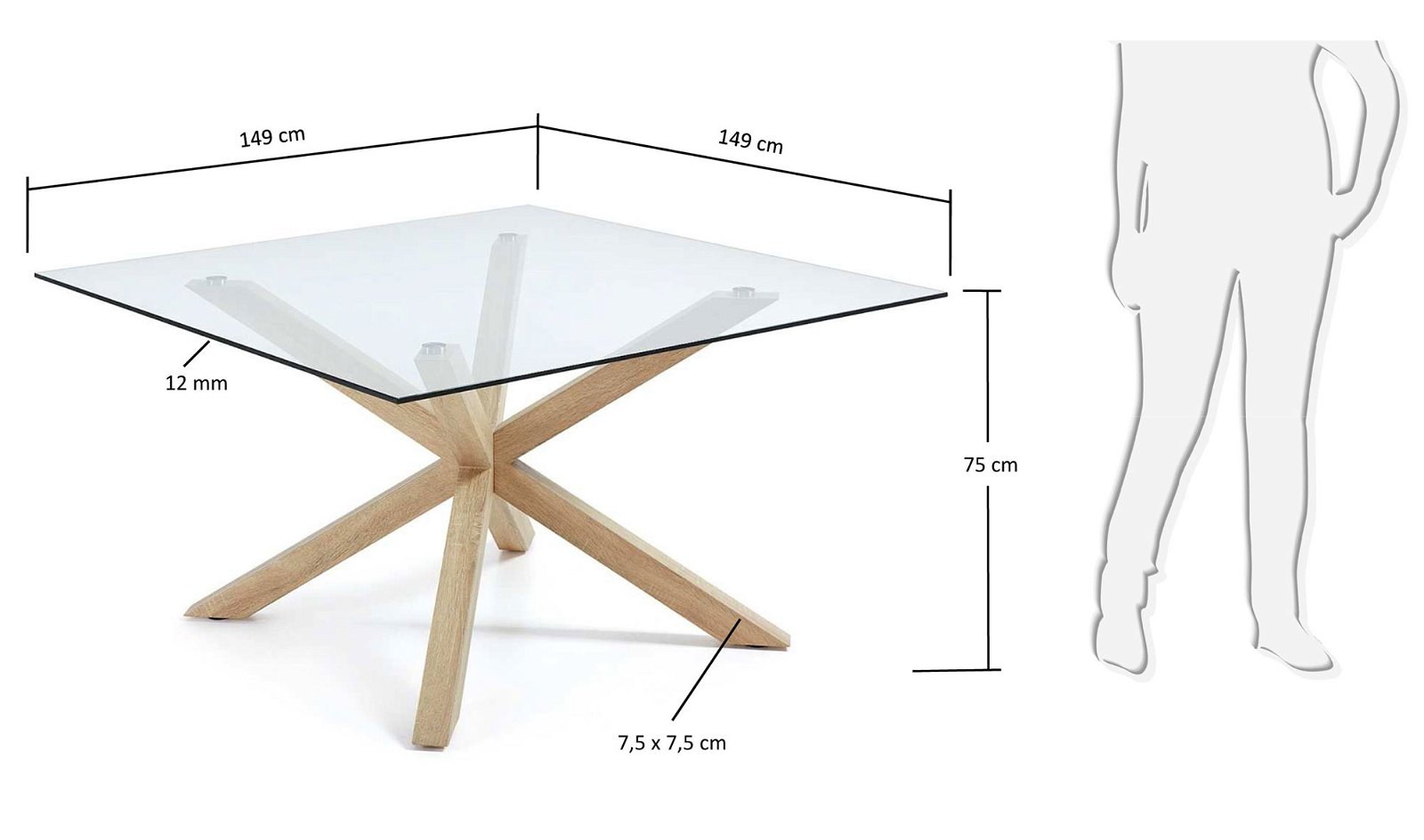 Mesa de comedor cuadrada madera y cristal moderna Arya