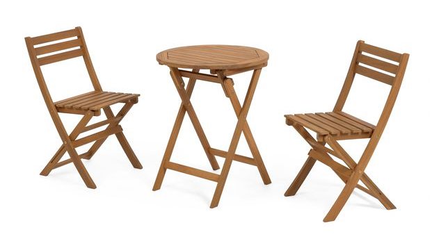 Pack de mesa de terraza plegable apilable con 2 sillas de madera