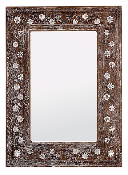 Espejo talla madera floral blanqueada